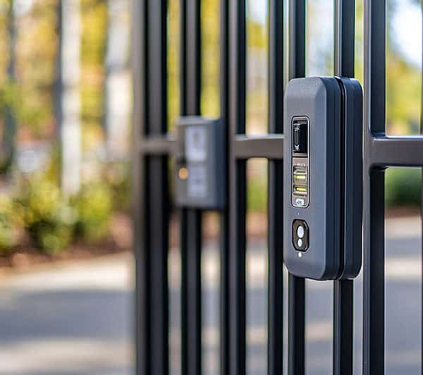 Modern electronic access control system on gate for security.