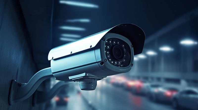 Security camera for surveillance and security monitoring.