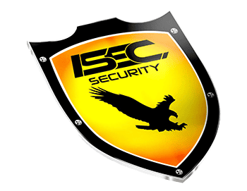 ISEC Security emblem with eagle and shield design.